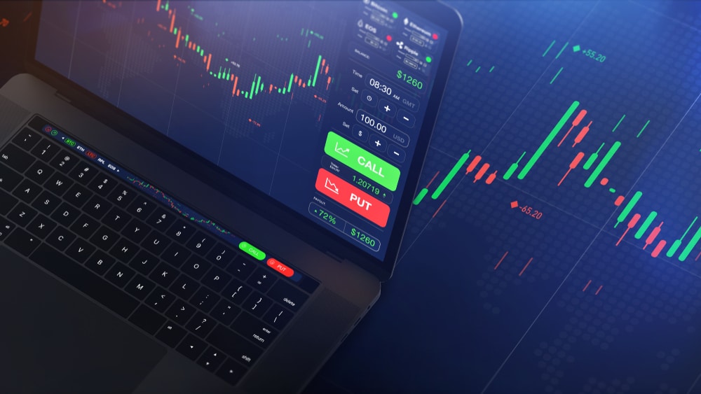 Futuristic,Stock,Exchange,Scene,With,Laptop,,Chart,,Numbers,And,Call