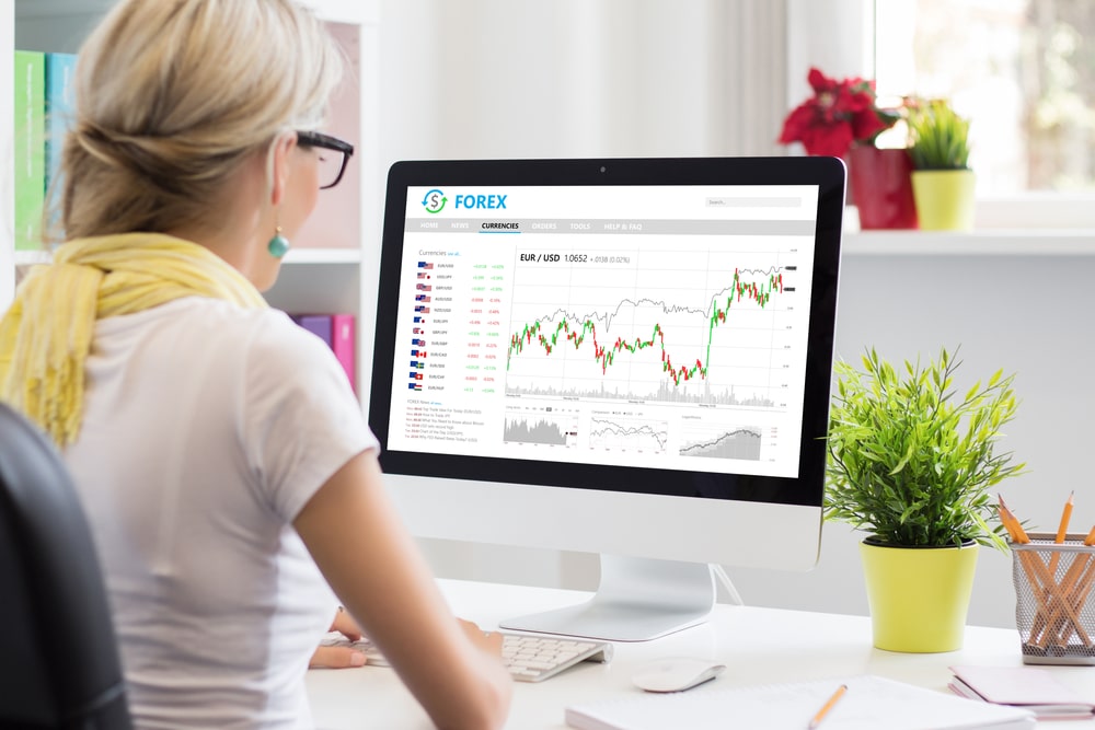 Woman,Trading,Currencies,Online,On,Forex,Trading,Platform.,All,Content