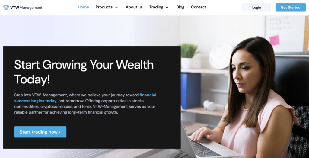 vtw management home page screenshot
