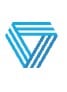 Blue geometric triangle logo made of overlapping parallelograms chevron shapes the form of a triangle with negative space in the center.